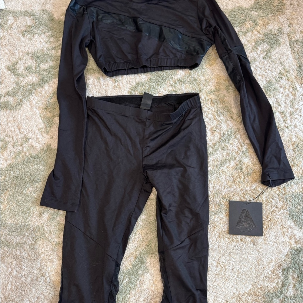 Norma Kamala Black leather/mesh workout set
